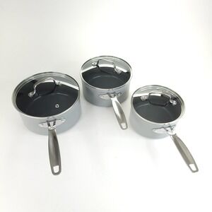 NuWave Duralon 1.5 2 and 3 Qt. Ceramic Non-Stick Sauce Pans with Glass Lids Gray